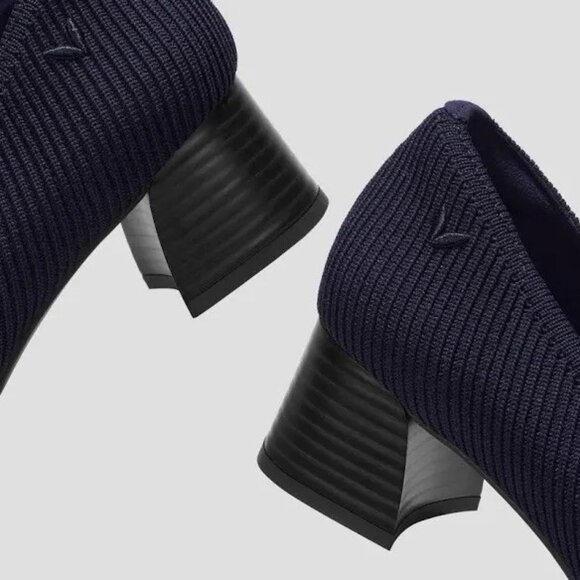 VIVAIA Women’s Black Ribbed Canvas Square-Toe Chunky Heel Pumps Size 5.5-6/ EU36 - Picture 7 of 9